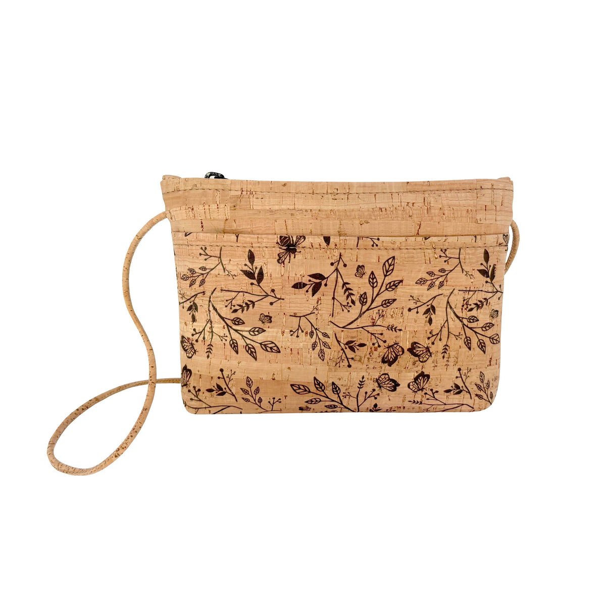 SMALL Cork Zip Top Cross Body Bag | Black Floral Print – Natalie