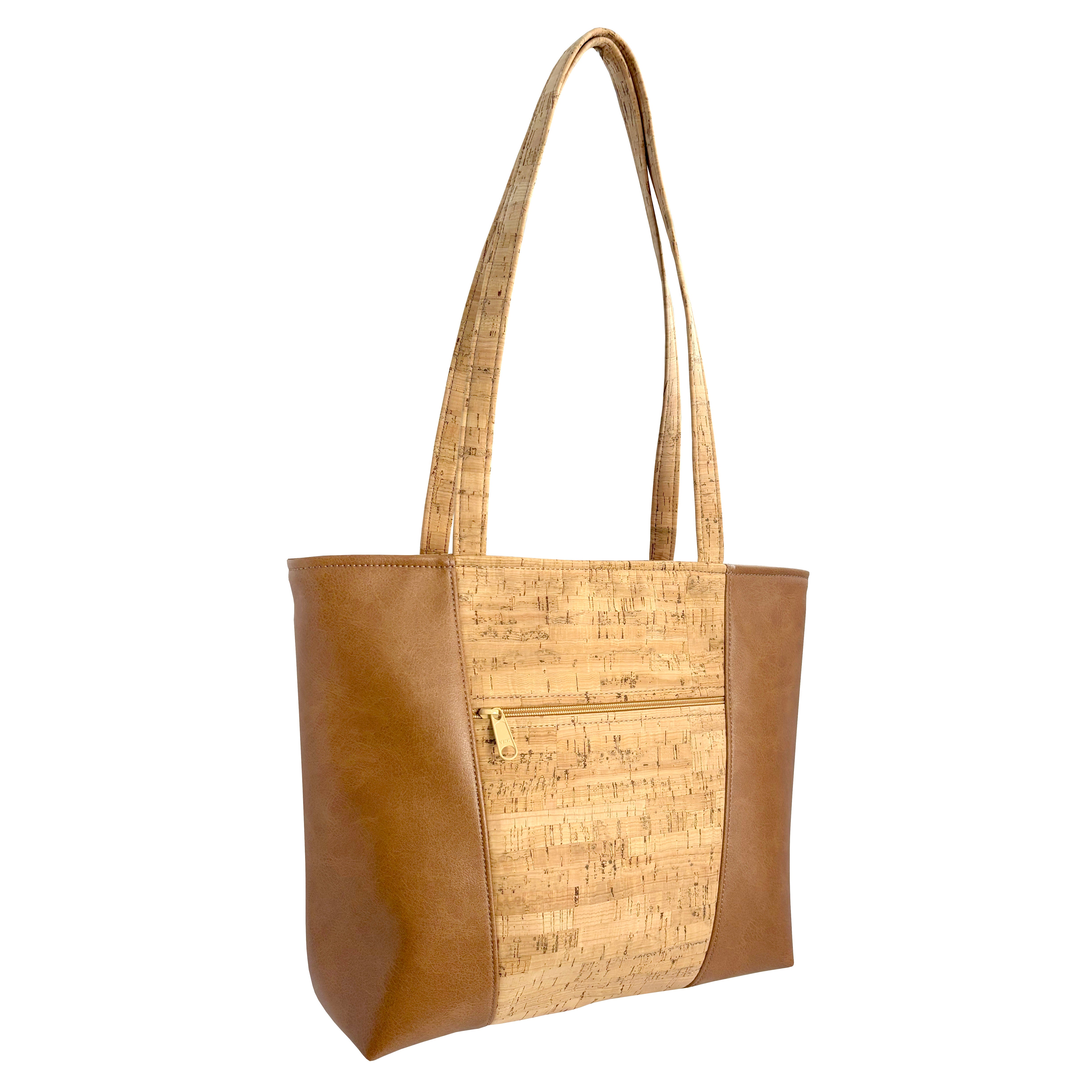 Cork Tote Bag with Front Pocket in Sizes Rustic Cork with Faux