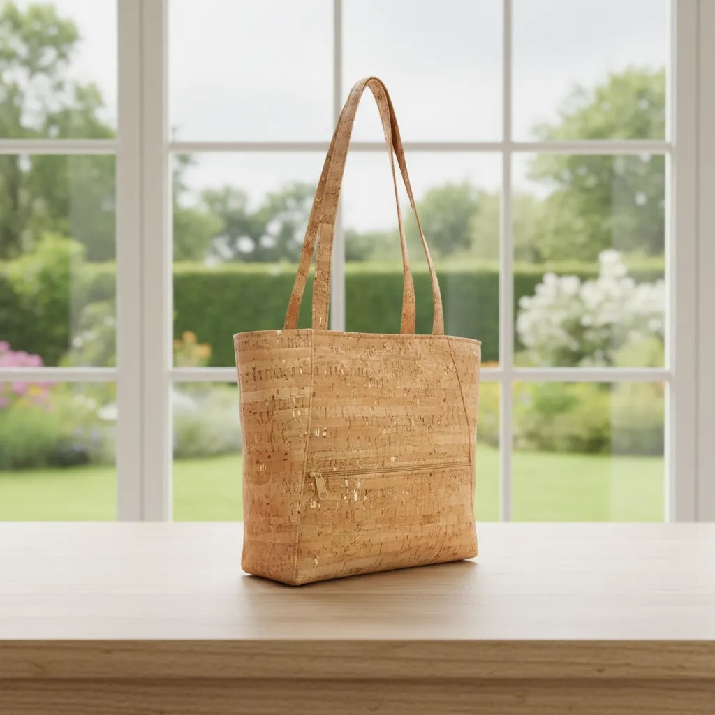 Cork SMALL Tote Bag with Front Zipper Pocket