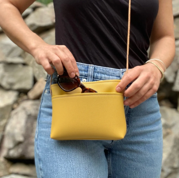 SMALL Zip Top Cross Body Bag | Sunflower Yellow Faux Leather