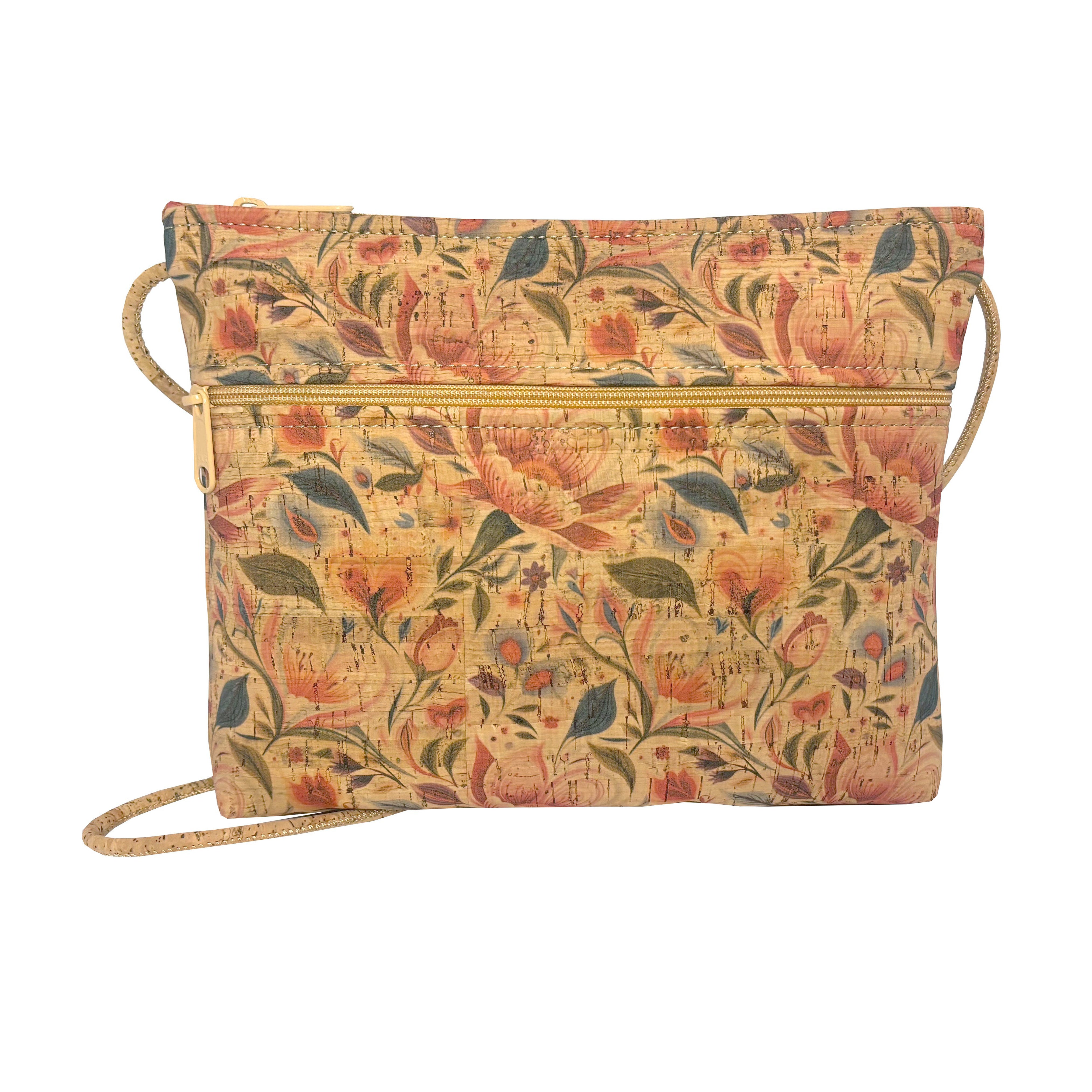Cork Zip Top Cross Body Bag with Zip Pocket | Hearts in Bloom
